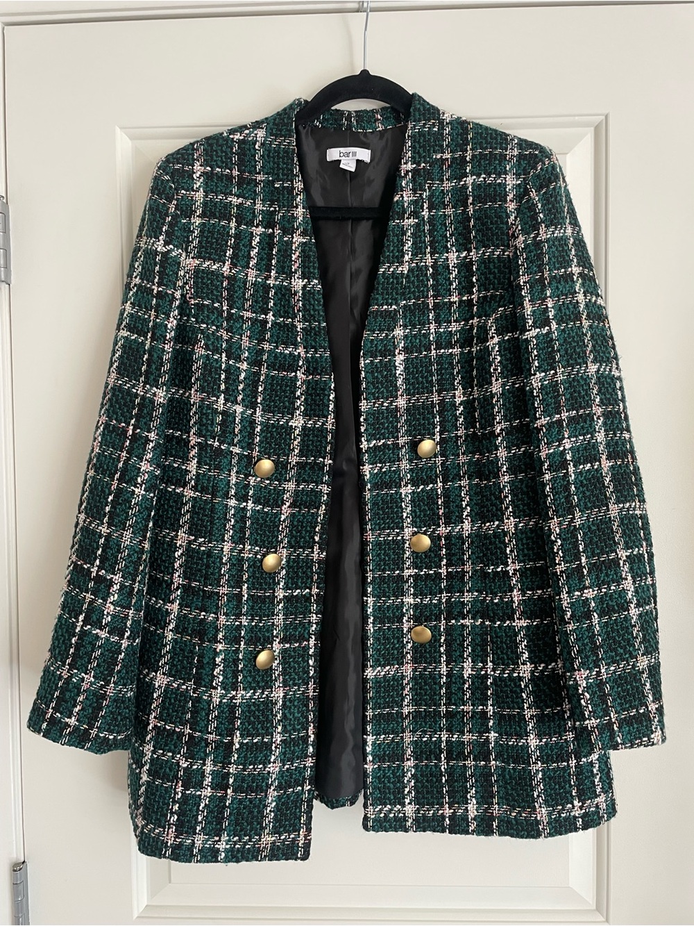 Bar‎ III Green Tweed Blazer with Gold Buttons